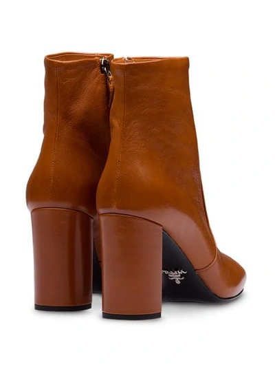 Shop Prada Chunky Heel Ankle Boots In Brown