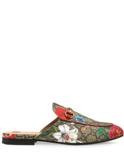 Shop Gucci Princetown Gg Flora Print Slippers In Grey