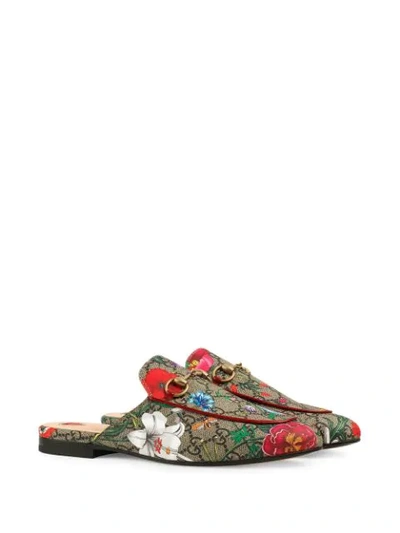 Shop Gucci Princetown Gg Flora Print Slippers In Grey