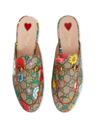 Shop Gucci Princetown Gg Flora Print Slippers In Grey