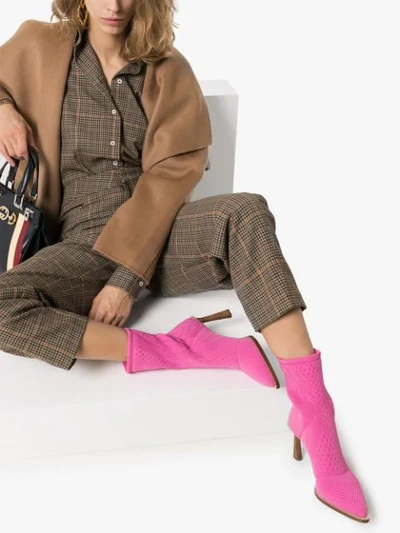 Shop Fendi 85mm Knit Heeled Boots In Pink