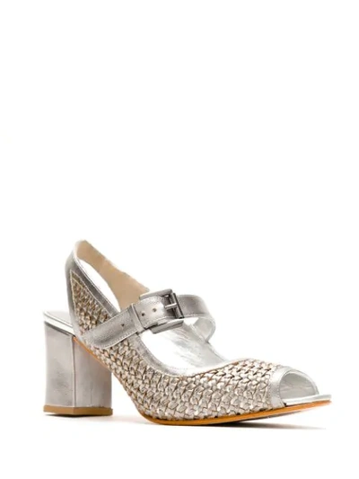 Shop Sarah Chofakian Naomi Metallic Woven Sandals In Silver