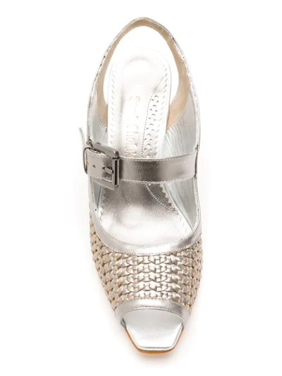 Shop Sarah Chofakian Naomi Metallic Woven Sandals In Silver