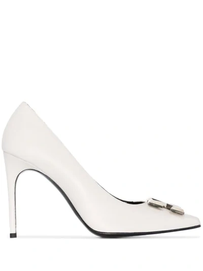 Shop Off-white Arrow 100mm Leather Pumps In Grey