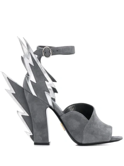 Shop Prada 105mm Thunderbolt Appliqués Sandals In Grey