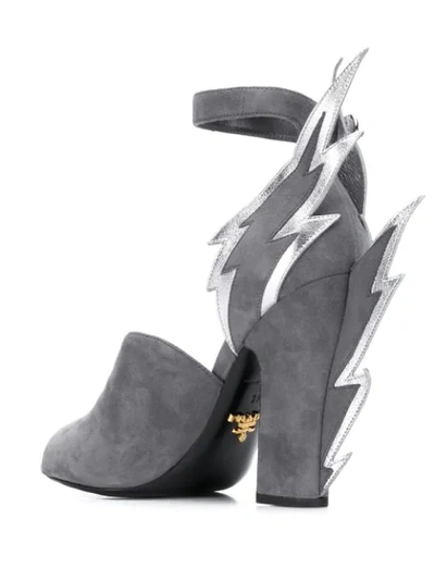 Shop Prada 105mm Thunderbolt Appliqués Sandals In Grey