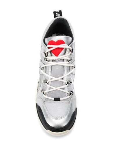 Shop Love Moschino Logo Print Sneakers In Plata