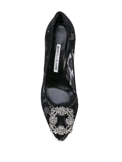 Shop Manolo Blahnik Hangisi Jewel Buckle Pumps In Black