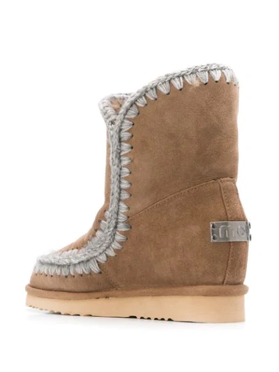Shop Mou Eskimo Wedge Short Boots In Brown