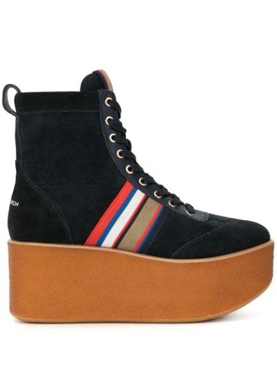 Shop Tory Burch Striped Ankle Platform Boots In Blue ,multicolour