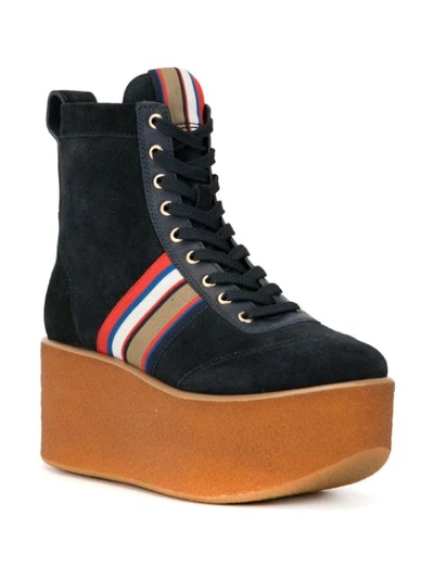 Shop Tory Burch Striped Ankle Platform Boots In Blue ,multicolour