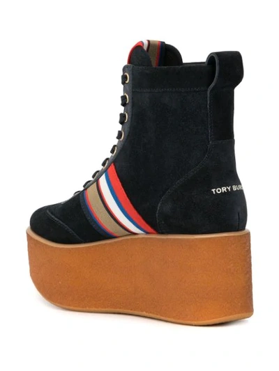 Shop Tory Burch Striped Ankle Platform Boots In Blue ,multicolour