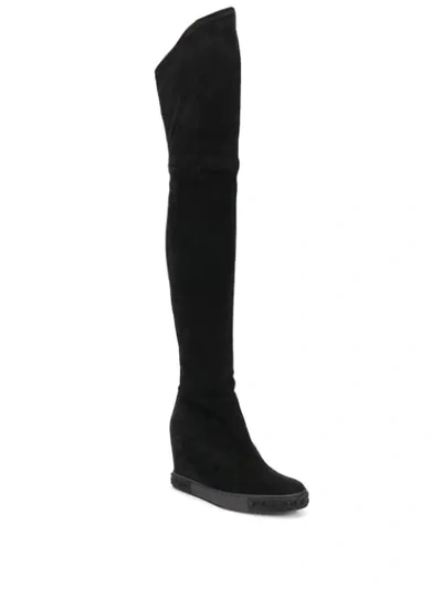 Shop Casadei Wedge Thigh-high Boots In Black
