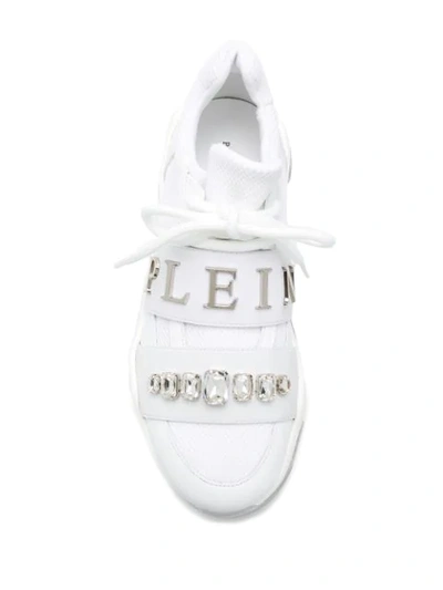 Shop Philipp Plein Crystal Running Sneakers In White