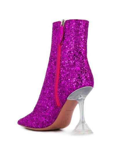 Shop Amina Muaddi Asymmetric Heel Glitter Detail Boots In Fucsia Pink