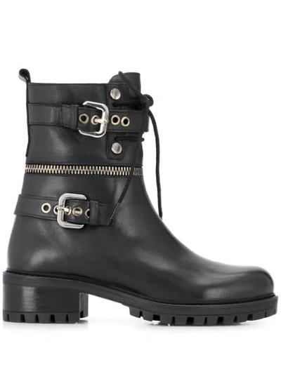 Shop Albano Buckle Detail Boots In Black