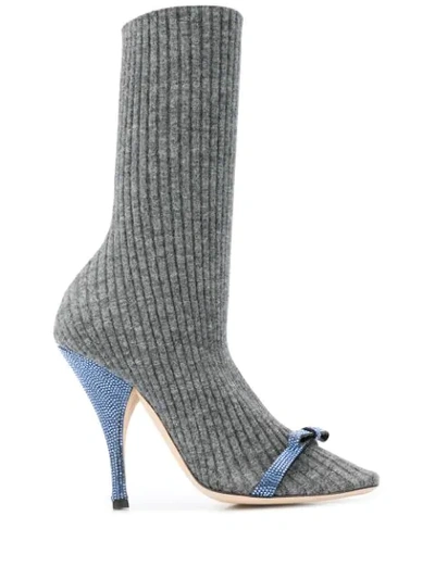 Shop Marco De Vincenzo Crystal Embellished Sock Pumps In Grey