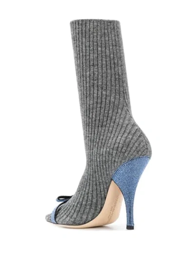 Shop Marco De Vincenzo Crystal Embellished Sock Pumps In Grey