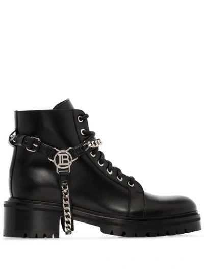 Shop Balmain Ranger Chain Ankle Boots In Black