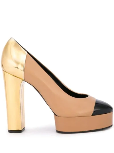 Shop Casadei Metallic Heel Colour Block Pump In Neutrals