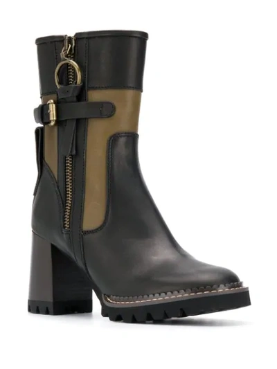 Shop See By Chloé Colour Block Chunky Heel Boots In Black