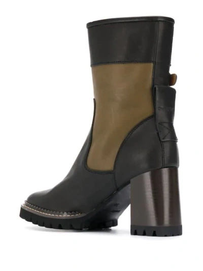Shop See By Chloé Colour Block Chunky Heel Boots In Black