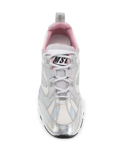 Shop Msgm Holographic Attack Low-top Sneakers In Silver