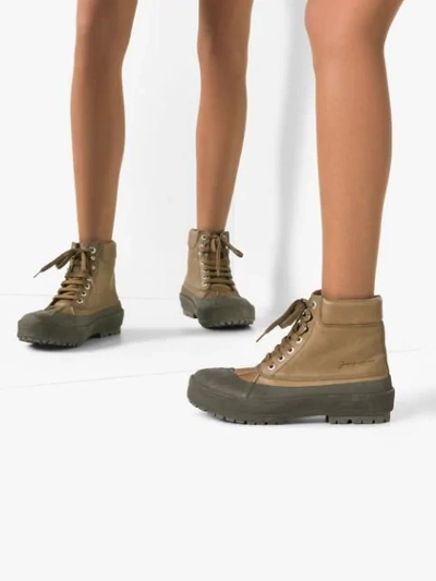 Shop Jacquemus Les Meuniers Hautes Leather Ankle Boots In Green