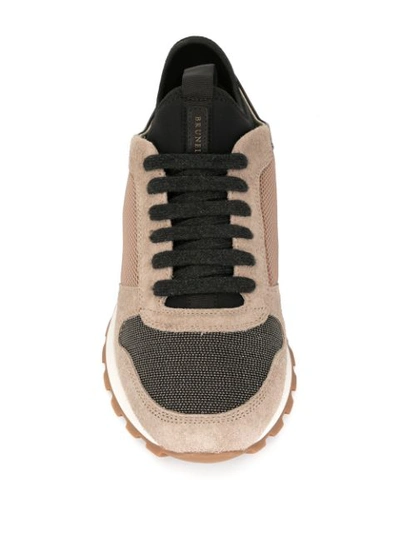 Shop Brunello Cucinelli Panelled Leather Sneakers In Brown