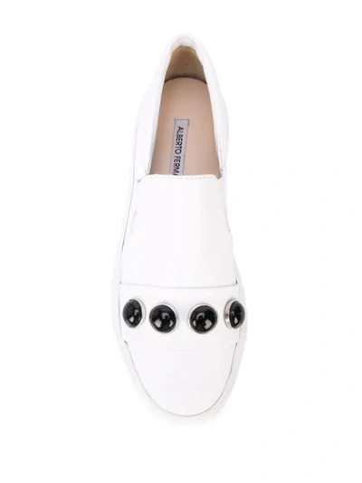 Shop Alberto Fermani Stone Embellished Slip-on Sneakers In White