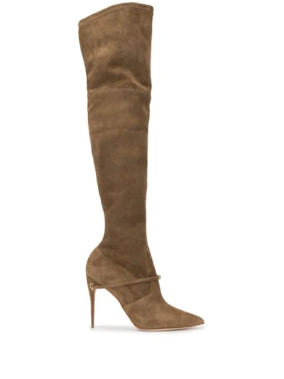 Shop Jennifer Chamandi Over The Knee Pointed Boots In Brown