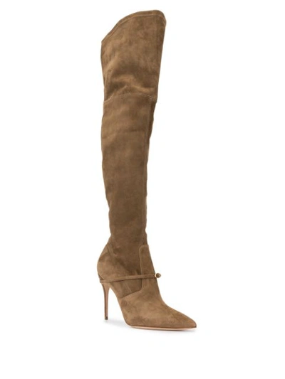 Shop Jennifer Chamandi Over The Knee Pointed Boots In Brown