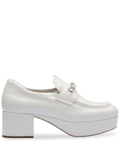 Shop Miu Miu Crystal Embellished Platform Loafers In White