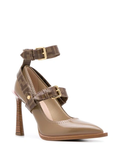 Shop Fendi Ff Buckled Strap Décolleté Pumps In F188f Tortora Tabacco Moro