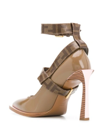 Shop Fendi Ff Buckled Strap Décolleté Pumps In F188f Tortora Tabacco Moro