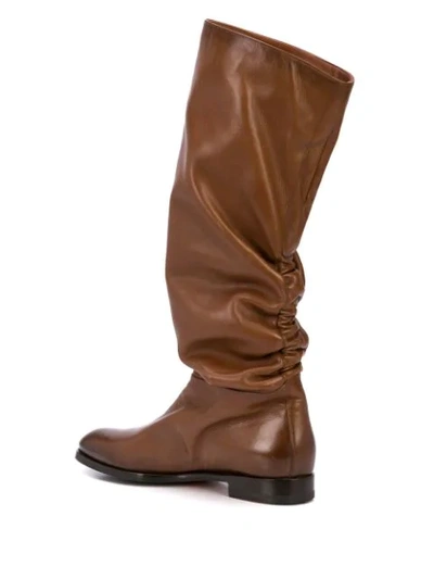 Shop Santoni Ruched Knee-length Boots In Brown