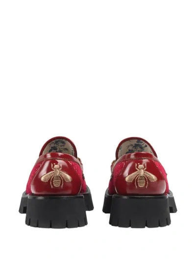 Shop Gucci Gg Velvet Lug Sole Loafers In Red