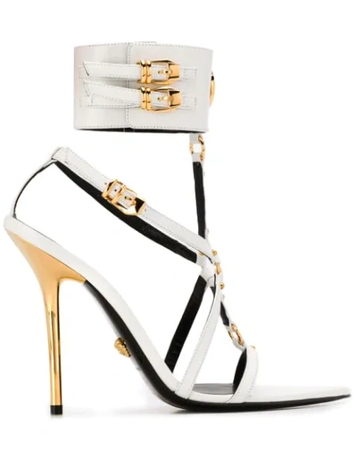 Shop Versace Medusa Pointed Toe Sandals In White