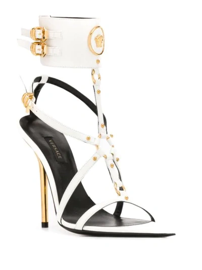 Shop Versace Medusa Pointed Toe Sandals In White