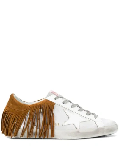 Shop Golden Goose Superstar Fringed Sneakers In White