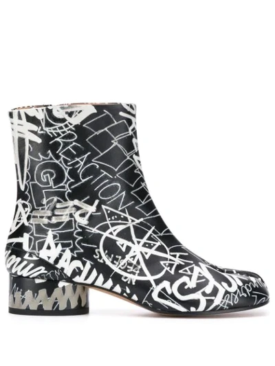 Shop Maison Margiela Tabi Graffiti-print Boots In Black