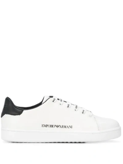 Shop Emporio Armani Logo Print Sneakers In White