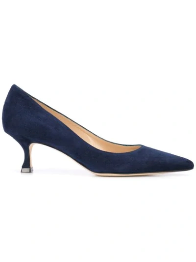 Shop Manolo Blahnik Suede Kitten Heel Pumps In Blue