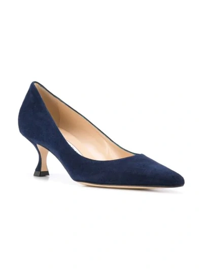 Shop Manolo Blahnik Suede Kitten Heel Pumps In Blue