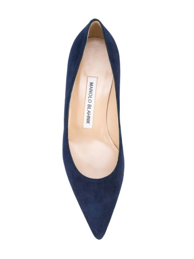 Shop Manolo Blahnik Suede Kitten Heel Pumps In Blue