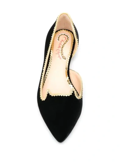 Shop Charlotte Olympia Kitty Velvet D'orsay Flats In Vvc1464 Black/crysta