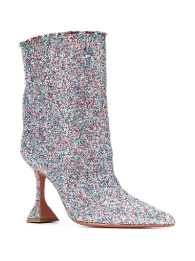 Shop Amina Muaddi Mia Glitter Ankle Boots In Metallic