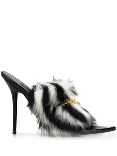 Shop Versace Medusa Chain Faux Fur Sandals In Black