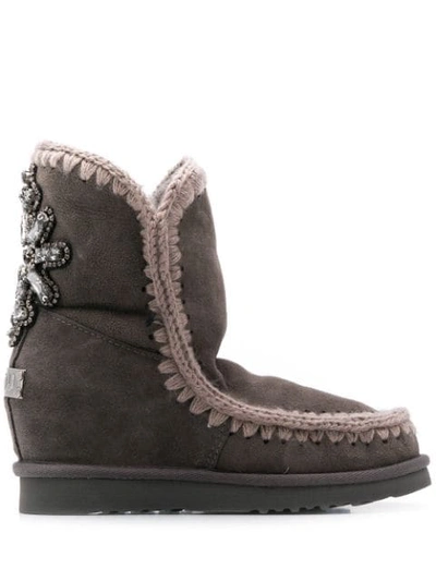 Shop Mou Eskimo Wedge Short Boots In Grey