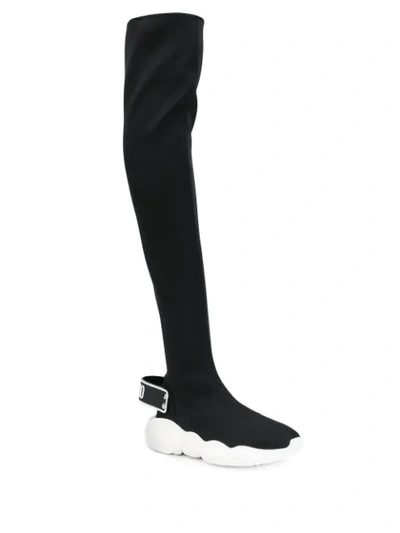 Shop Moschino Thigh-high Sneaker Boots In Black